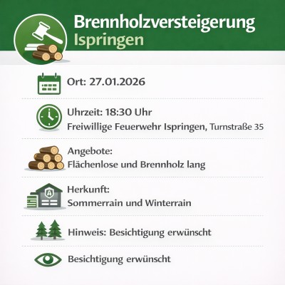 Brennholzversteigerung in Ispringen am 27. Januar 2026